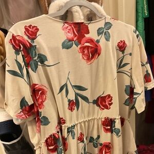 Torrid Cream blouse with Red and Green Floral Design